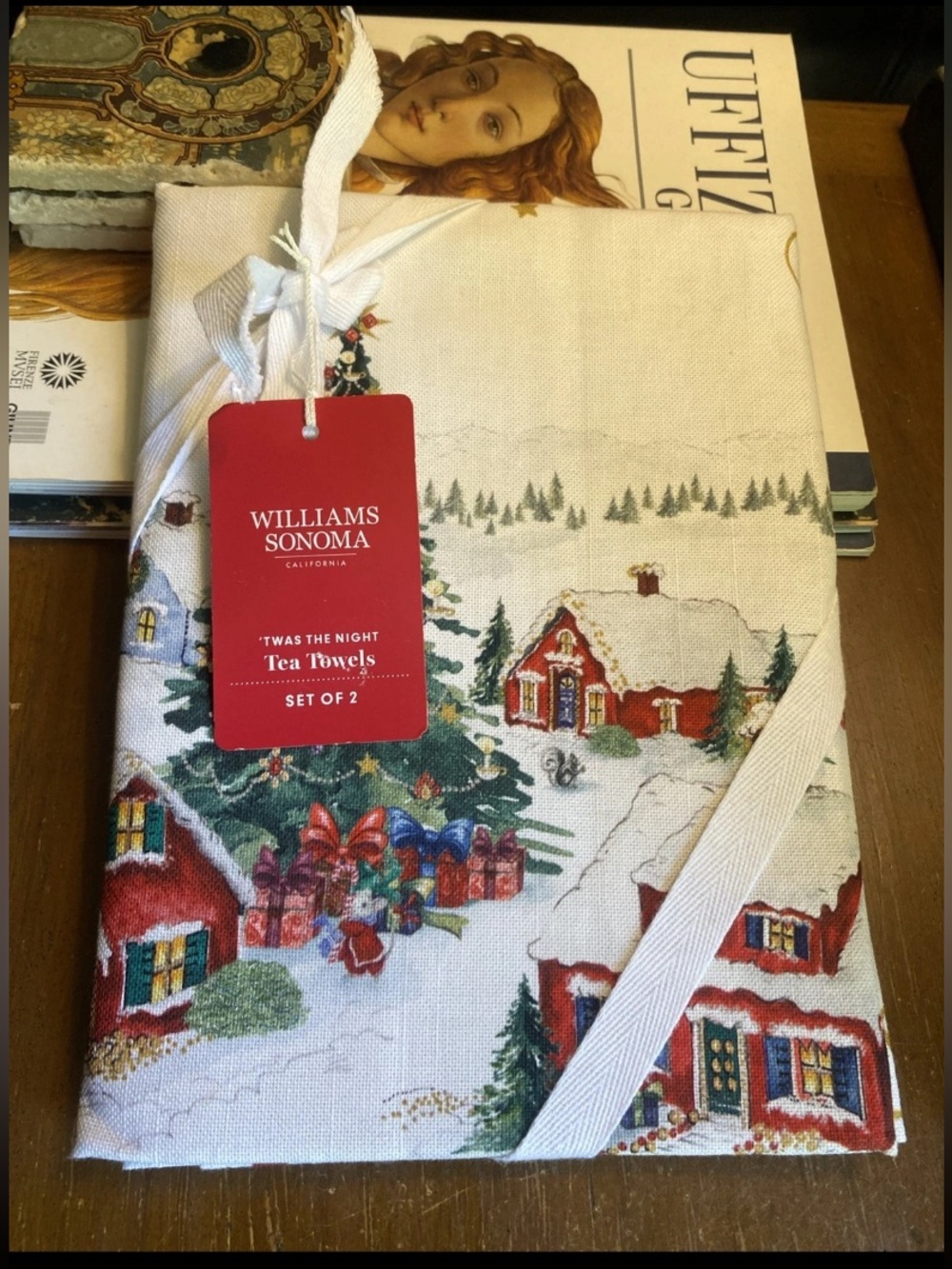 WILLIAMS SONOMA Twas the Night Village Tea Towels-Set of 2-NEW